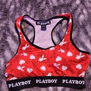Playboy Red and White Sports Bra with Bunny and Heart Design